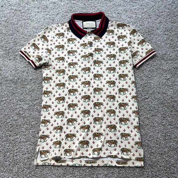 Gucci Mens Sz Small Elephant Print Polo Shirt - Picture 3 of 13